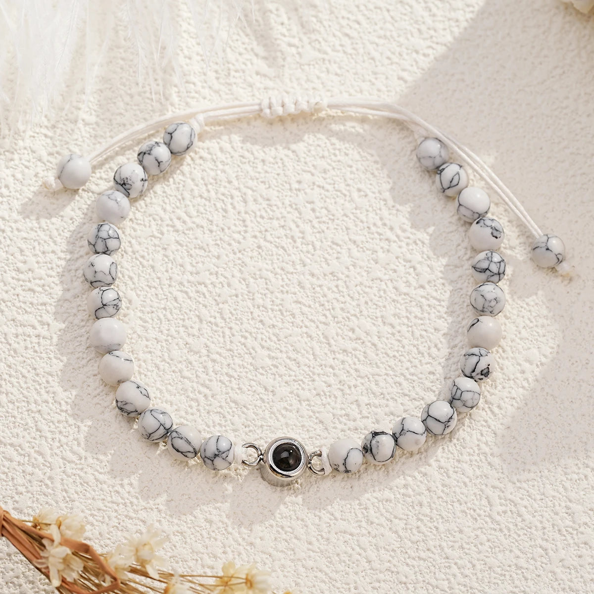 Pulseras de perlas naturales con foto personalizada de proyección