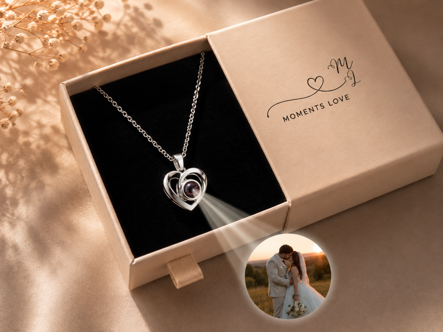 Collar de corazón con foto personalizada de proyección