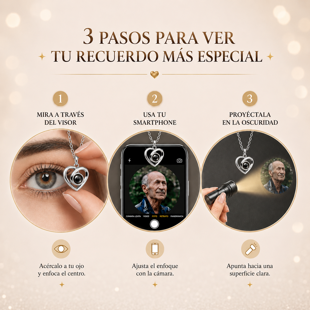 Collar de corazón con foto personalizada de proyección