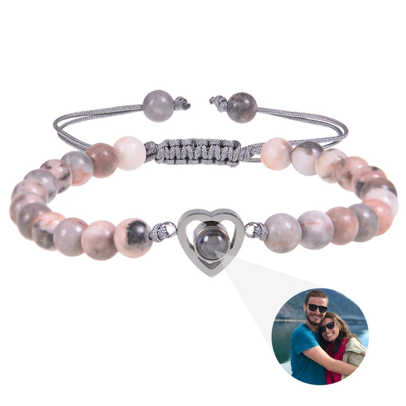 Pulsera de cuentas naturales personalizada con imagen de proyección