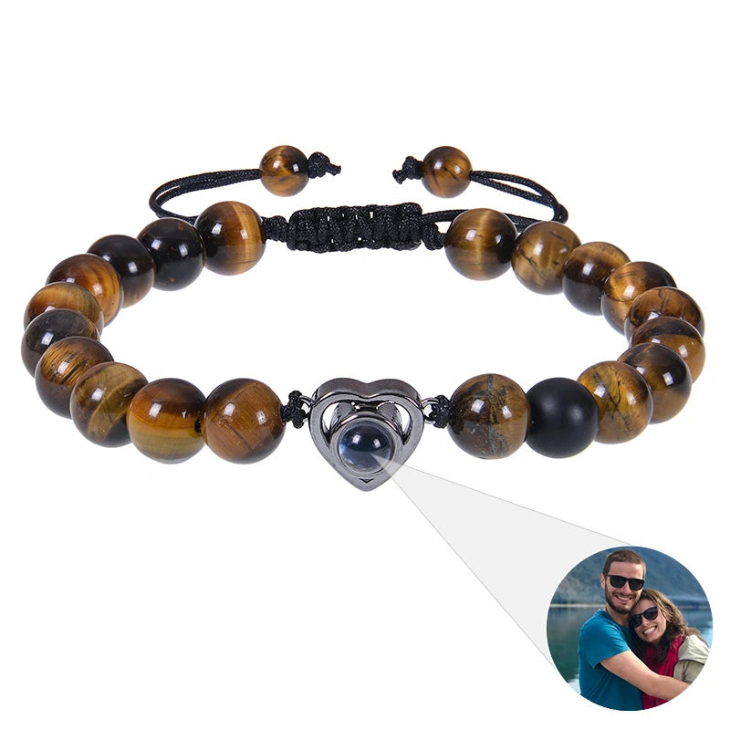 Pulsera de cuentas naturales personalizada con imagen de proyección