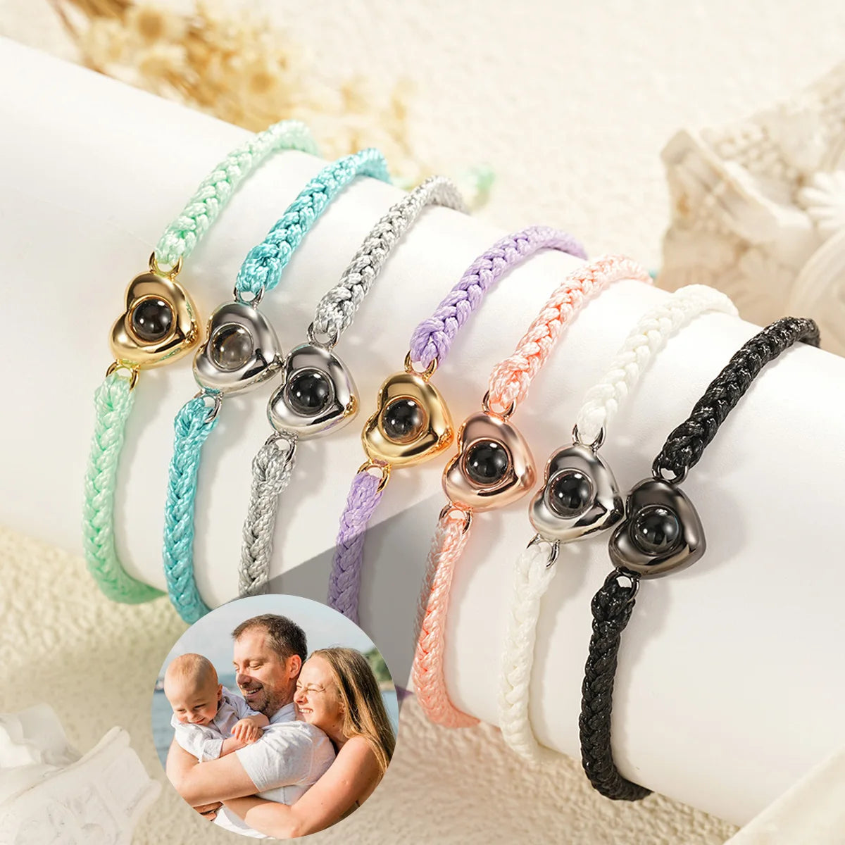 Pulsera de corazón con foto personalizada de proyección