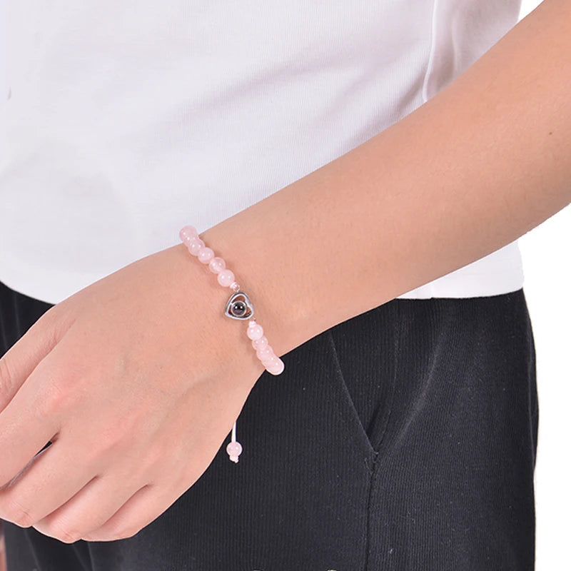 Pulsera de cuentas naturales personalizada con imagen de proyección