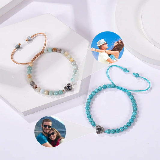 Pulsera de cuentas naturales personalizada con imagen de proyección