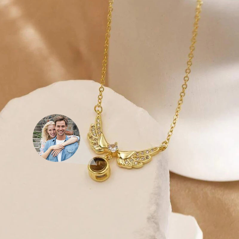 Collar con colgante de ala de Ángel con imagen de proyección personalizada