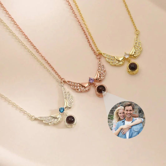 Collar con colgante de ala de Ángel con imagen de proyección personalizada